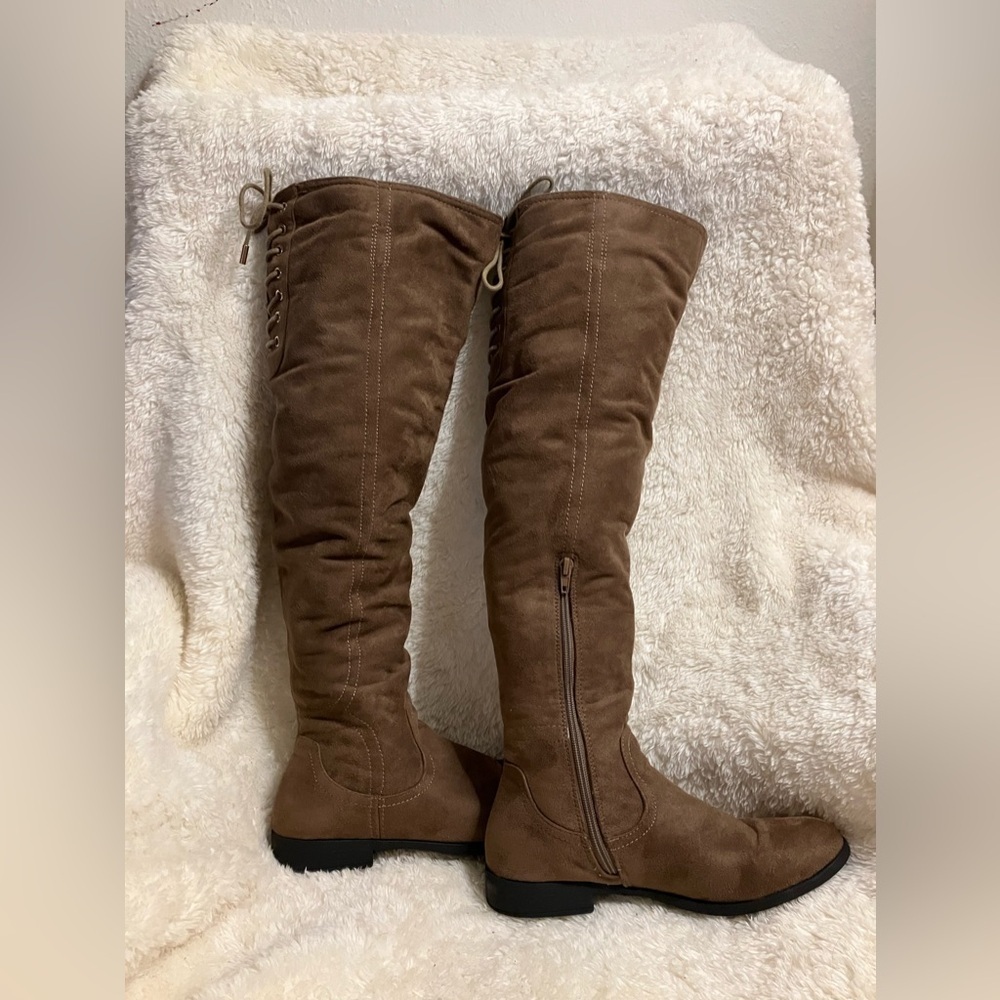XOXO TRISHH2 Boots Faux Suede Over-The-Knee SlouchTaupe Size 7.5 - Picture 2 of 8